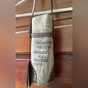 NWT Myra Bag Canvas Wine Bottle Holder with Leather Accents